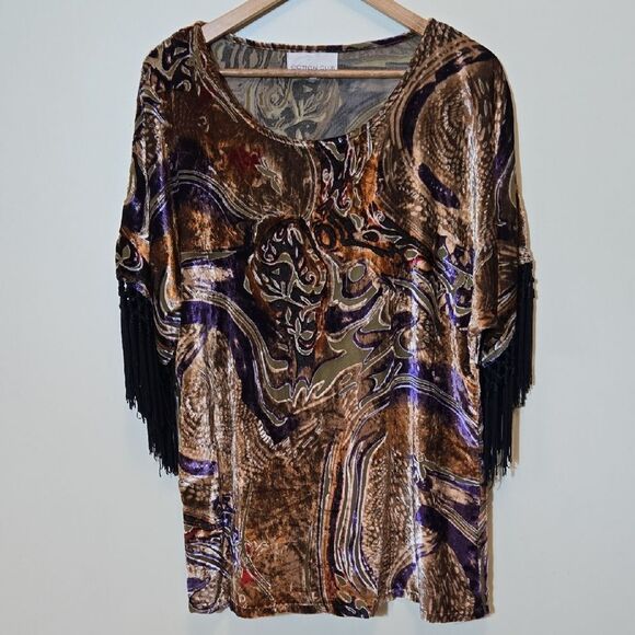 Cotton Club Velvet Burnout Top Size 12 Whimsigoth Maximalism Sheer Artsy Tassel - Picture 11 of 15